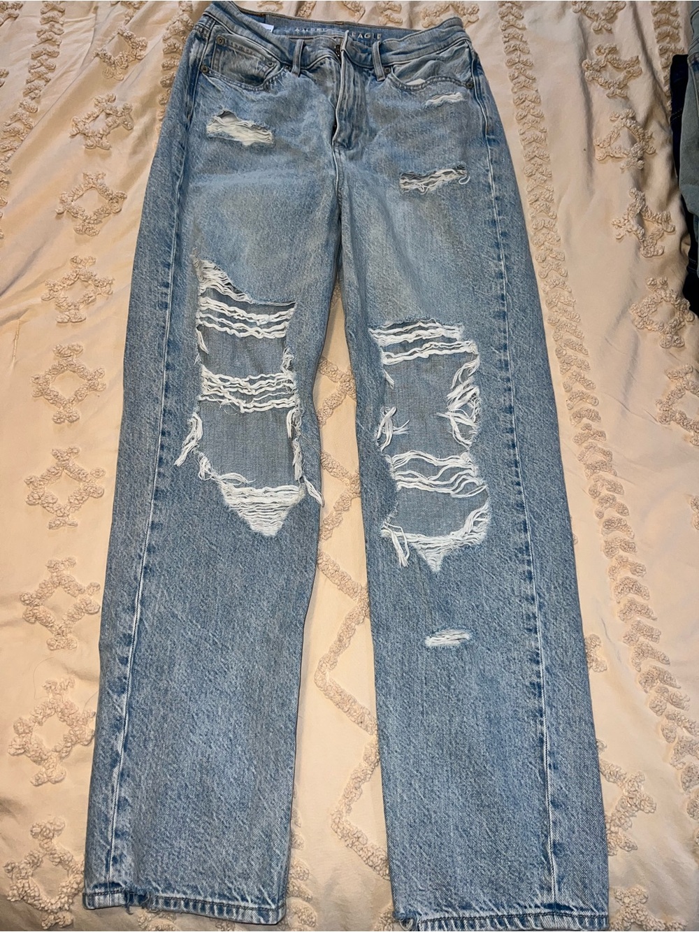 American Eagle Outfitters Light Blue Distressed Straight Leg Jeans